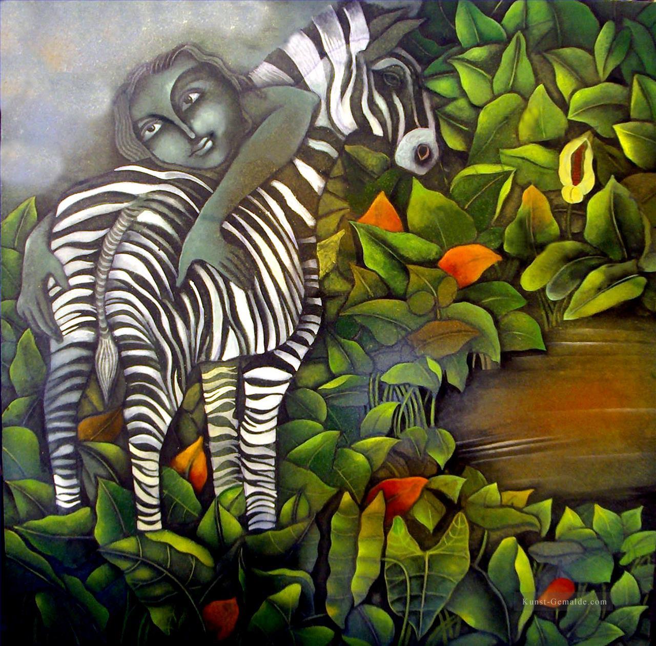 Zebra und einen Jungen indischen Ölgemälde